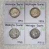 Image 1 : Four Assorted Years 90% SILVER Washington Quarters - Face Value: $1.00