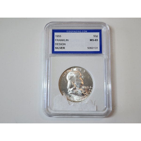 IGS GRADED MS65 1955 90% Silver Franklin Half Dollar