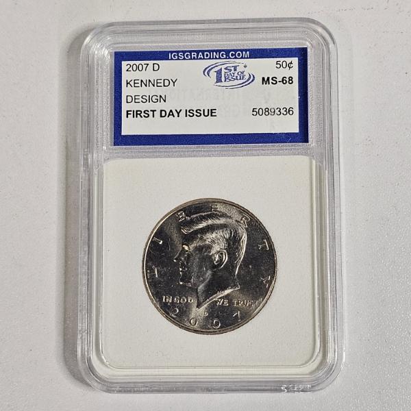 2007-D 90% Silver Kennedy Half Dollar graded MS-68 by IGS
