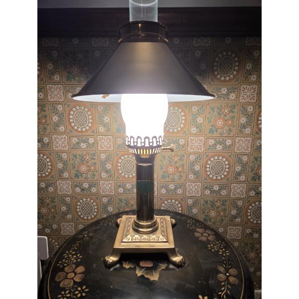 PICKUP IN CANTON - Excellent Condition Orient Express Brass Plated Table Lamp With Shade, Glass Chim