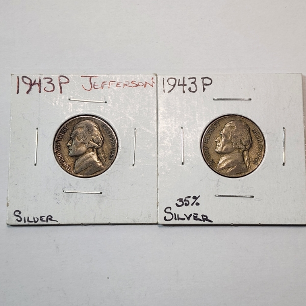 Two 1943-P Jefferson Nickels - 35% Silver 
