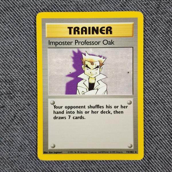 Imposter Professor Oak 73/102 Rare Vintage Base Set Pokemon Trading Card in Near Mint Condition!