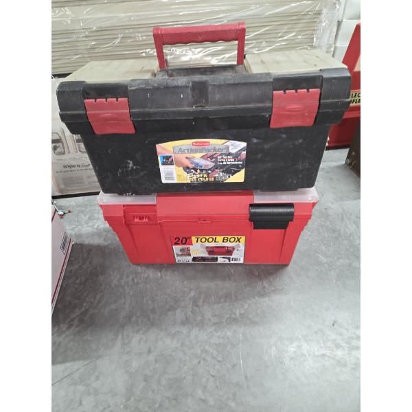 Two Plastic Tool Boxes, And Box Of Electric Connectors