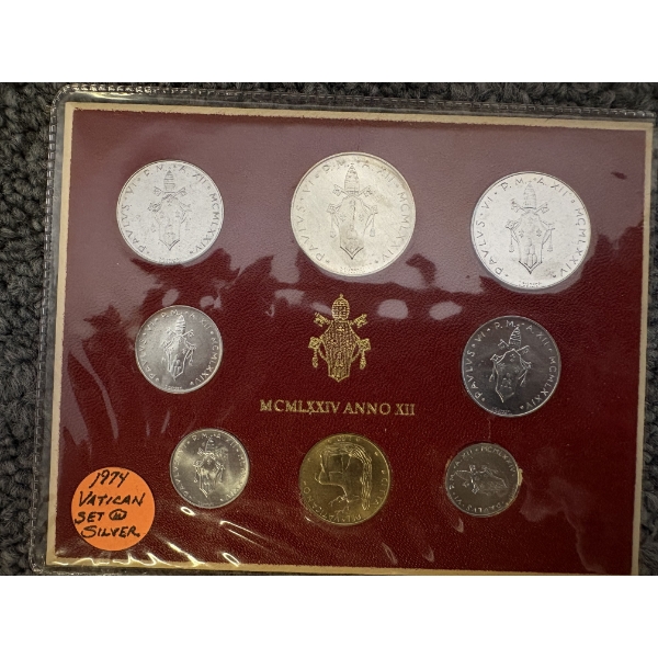 1974 Vatican City 8-Coin Mint Set featuring Pope Paul VI