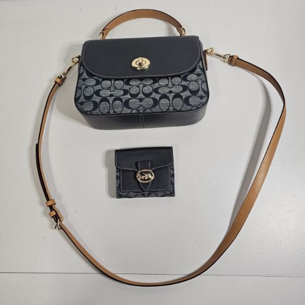 Coach Marlie Top Handle Satchel With Matching Wallet Set In Signature Chambray Denim Multi (C4921)