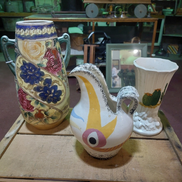 3 Pc Porcelain & Pottery (Pitcher, Vases) As Shown