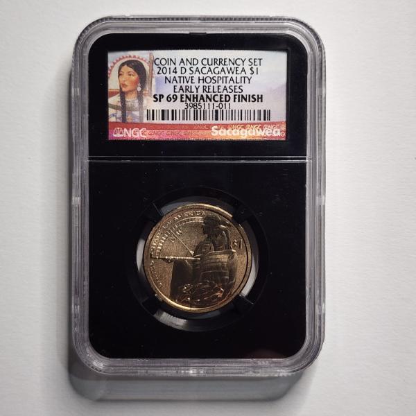 NGC SP69 Enhanced Finish 2014-D Sacagawea Dollar ~ Native Hospitality Commemorative ~ Early Releases