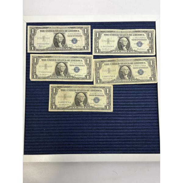 One Dollar Silver Certificates Blue Seal - 5 Total - 1935 A - 1957 (3) - 1957 B