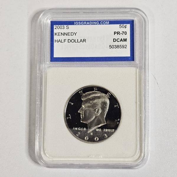 2003-S 90% Silver Kennedy Half Dollar graded as PR-70 Deep Cameo by IGS Grading