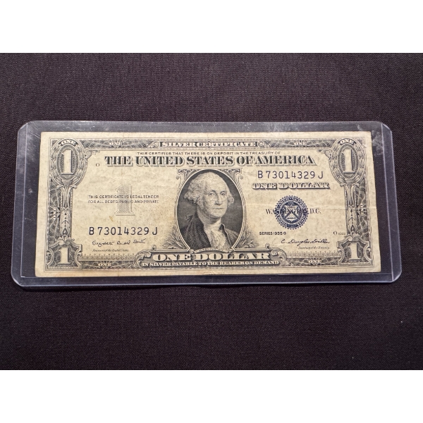 1935-G United States Washington Silver Certificate Dollar Bill In Protective Holder - Outstanding Bi