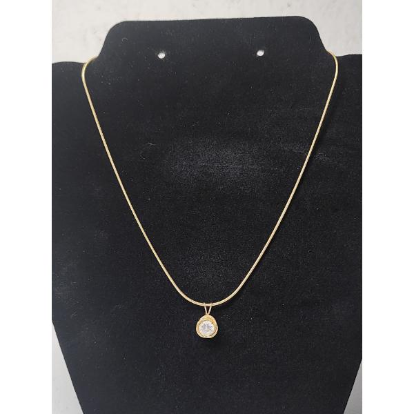 Beautiful 14K Yellow Gold 16" Snake Chain, Solitaire Pendant TW: 5.2g