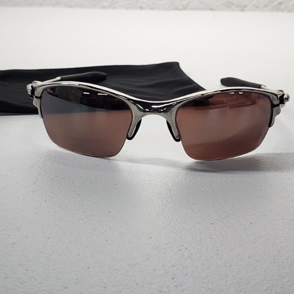 Vintage Oakley Half Wire Polarized Sunglasses Silver Frame Bronze Iridium 57-18 w/ Microfiber Bag