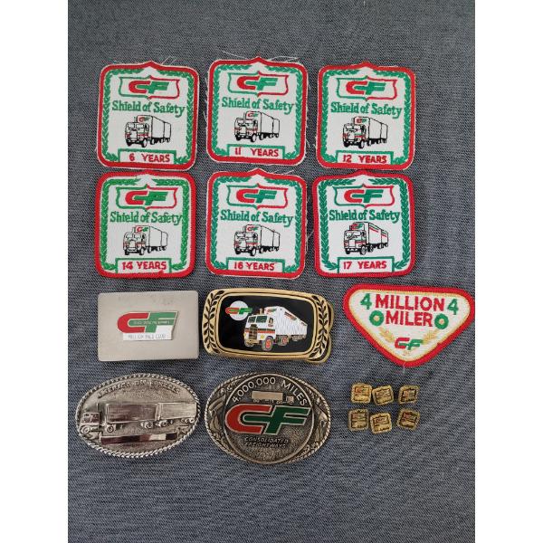 Consolidated Freightways Assorted Belt Buckles, Patches And Buttons