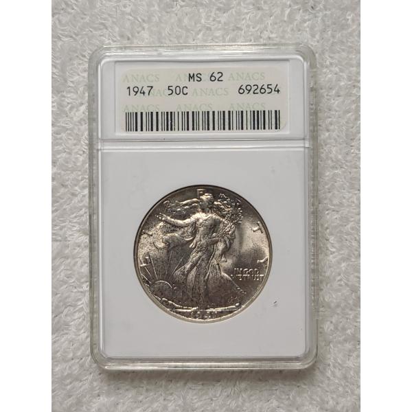 ANACS MS62 Graded 1947 Walking Liberty Silver Half Dollar 