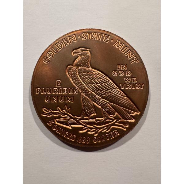 Golden State Mint 5 Ounce .999 Fine Copper Round Coin - Incredible Piece