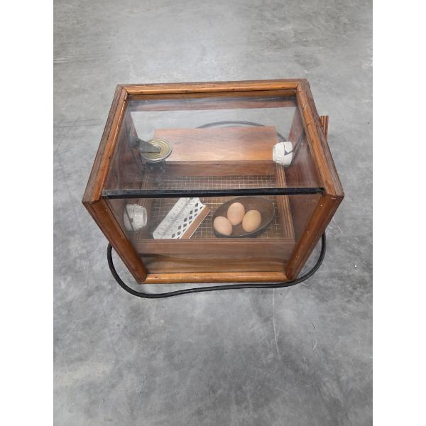 Neat 12''x16''x14.5'' Glass & Wood Electric Incubator With Pull Out Tray, Thermometer & More