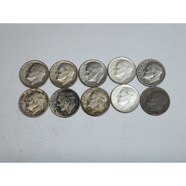 (10) Assorted Years 90% Silver Roosevelt Dimes - FV: $1.00