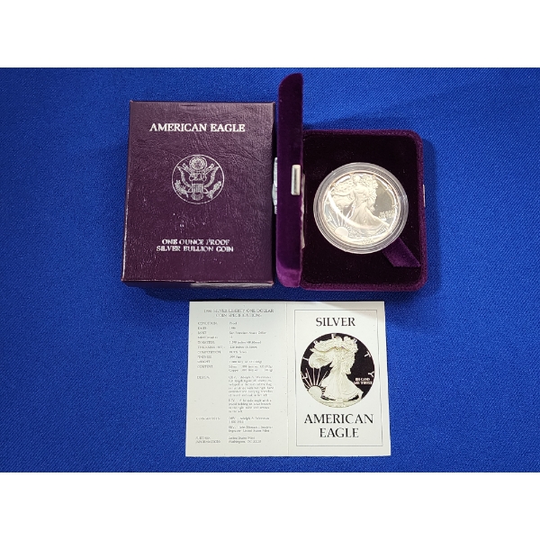 1986-S American Eagle Proof - 1 Ounce .999 Fine Silver - With Box & CoA
