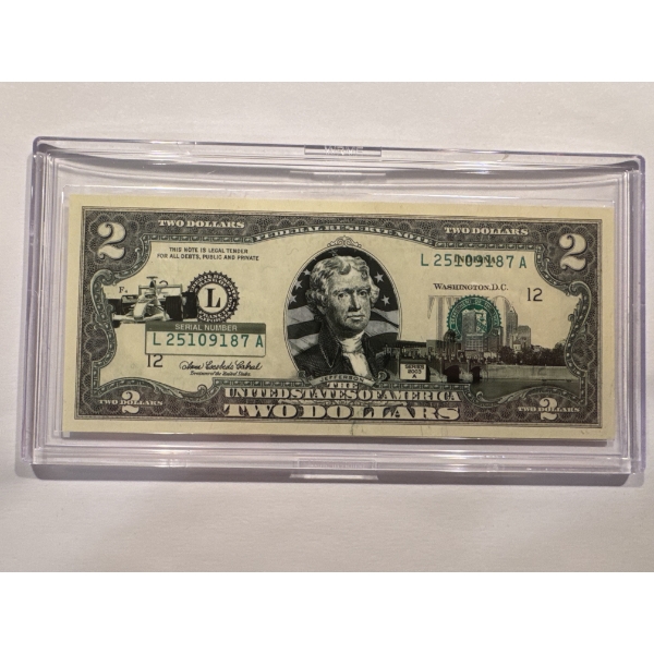 2003 United States Jefferson INDIANA $2.00 Bill In Hard Case Holder - Mint Condition - RARE