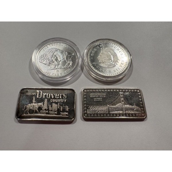 4 - Beautiful .999 Fine Silver Troy Silver Ounces - Including Golden Gate Bridge Ounce - All Mint 