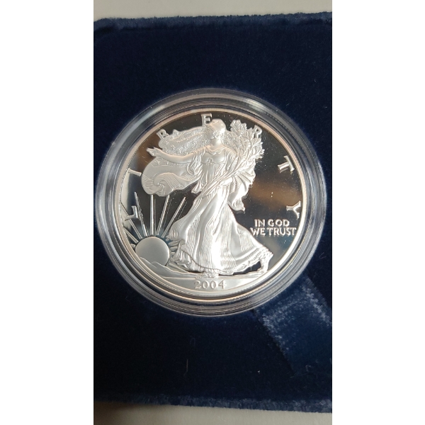 2004-W 90% Silver American Eagle 1 Oz Proof Coin with Velvet Box & COA