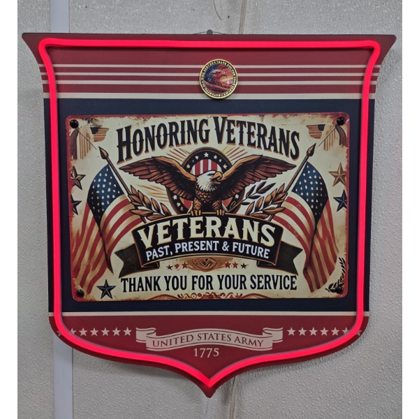 New 16'' Honoring Veterans Lighted Neon Plaque With Collector Coin 