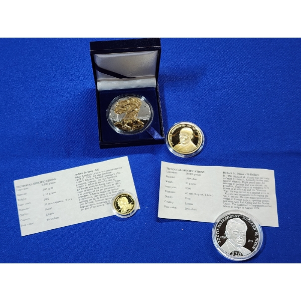 Assorted Gold Plated & Silver Coins - Including 2007 Gold Plated Proof 1 oz Silver Eagle Coin