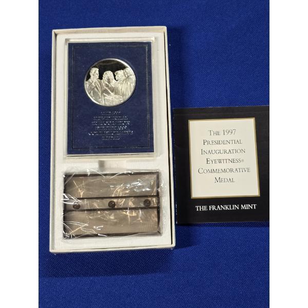 1997 Franklin Mint Clinton Presidential Inaugural Eyewitness Sterling Silver Medal w/ Display & COA