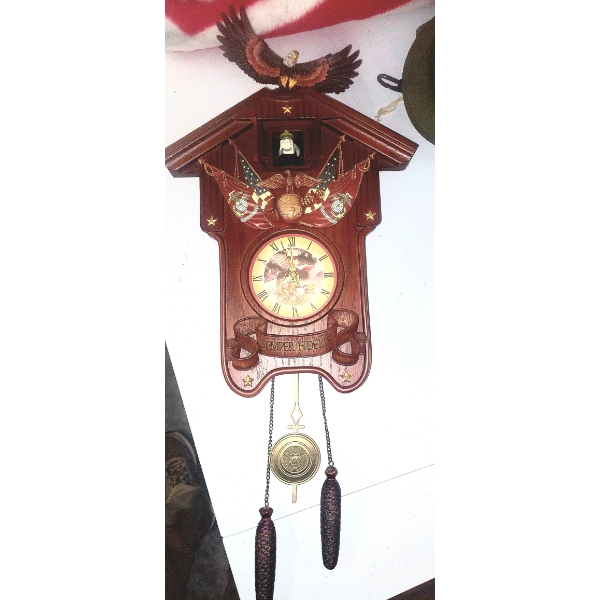 USMC (Marines) Quartz Wall Mount Cuckoo Clock - Excellent Condition