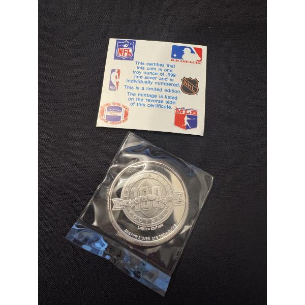 1992 Limited Edition 100 Years of NFL Football .999 Fine 1 Oz Silver Coin
