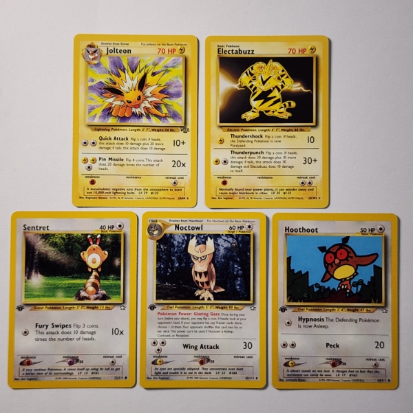 Five Assorted VIntage Pokemon Trading Cards Ft. Three Neo Genesis Set 1ST EDITION & Two Rares!