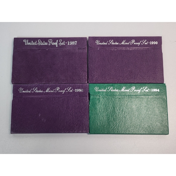 4 - United States Proof Sets: 1987, 1990, 1993, 1994 In Original Packaging