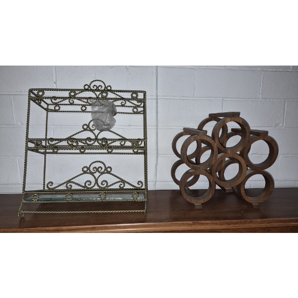 PICKUP IN CANTON - SET OF 2 RACKS - METAL DECORATIVE WALL RACK & WOODEN WINE RACK