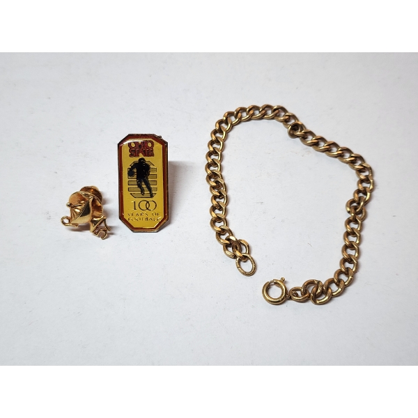 Gold-Filled Chain Bracelet, Ohio State Football Lapel Pin, Lamp on Knowledge Pin