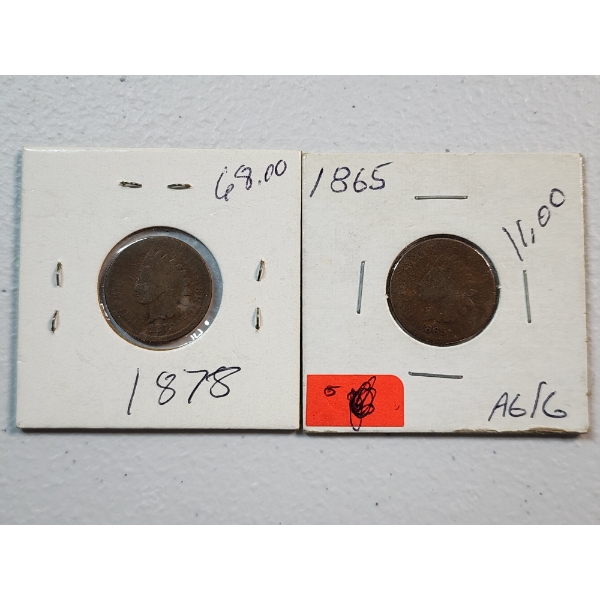2 BETTER DATE Indian Head Cents 1878 & 1865
