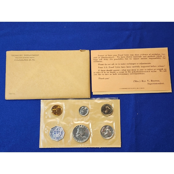 1961 U.S. Silver Mint Proof Set, 5 Coins w/ Original Envelope
