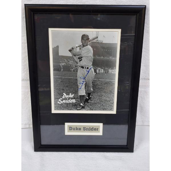 Hand Signed Duke Snider Framed Photograph Measuring About 12" X 17"