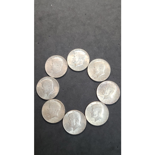 (8) 1964 90% Silver Kennedy Half Dollars - Face Value: $4.00