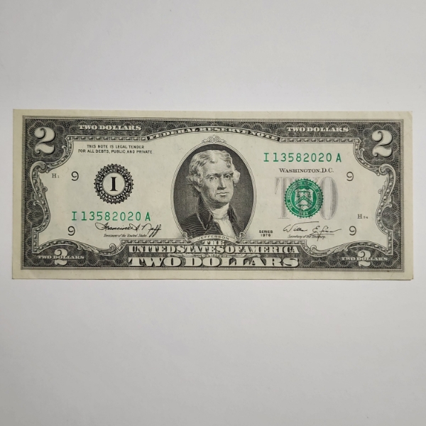 Nice Almost Uncirculated 1976 United States $2 Federal Reserve Note 