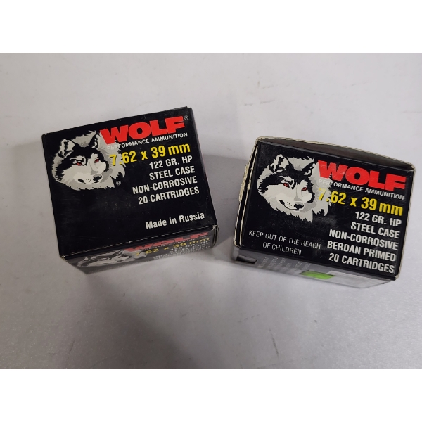 2 Full Boxes of Wolf 7.62x39mm Rifle Ammo 