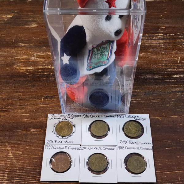 Genuine Licensed Team ML Bears Boston All Star Game 1999 Commemorative Bear & Chuck E Cheese Tokens!