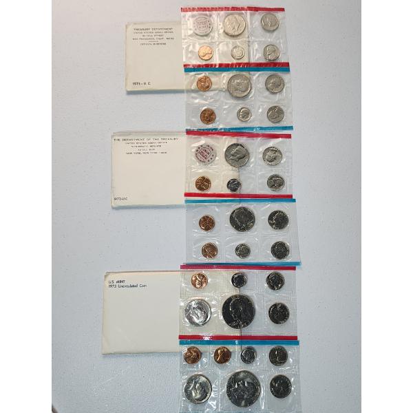 1971, 1972 & 1973 United States Mint Uncirculated Coin Sets In Original Packaging