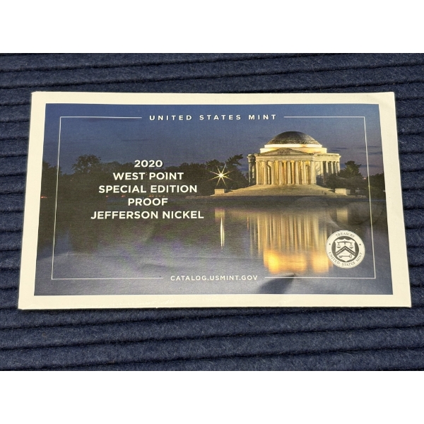 2020 West Point Special Edition Proof Jefferson Nickel in Sealed Packaging with special envelope