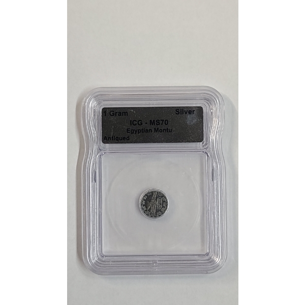 ICG MS70 1 Gram .999 Fine Silver Antiqued Egyptian Montu Coin