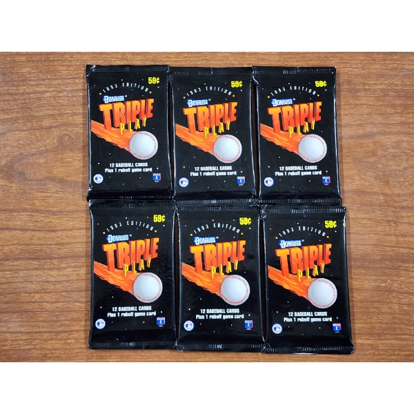 Six Sealed 1993 Donruss Triple Play Baseball Trading Cards - 12 Cards Per Pack