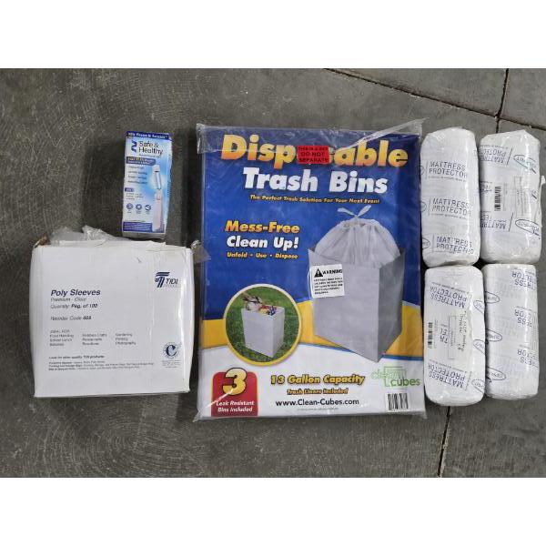 New! 4 Full Size Mattress Protectors, Disposable Trash Bins, And More