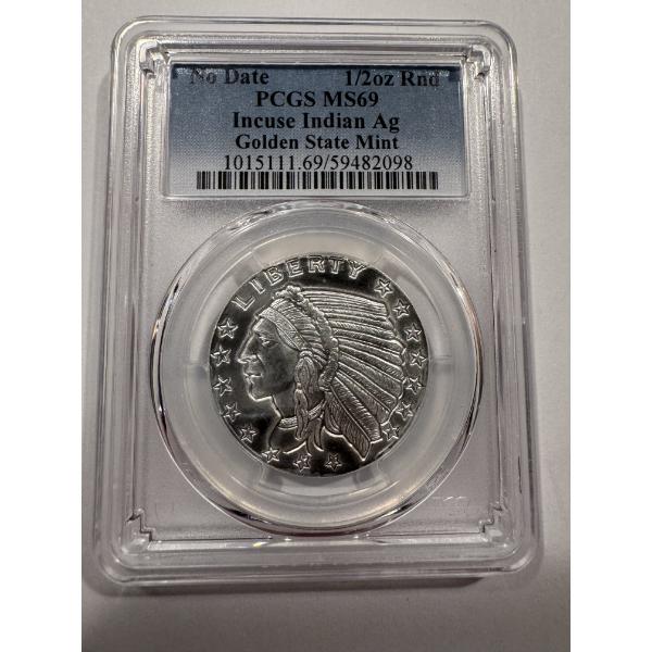Incuse Indian 1/2 Troy Ounce .999 Fine Silver Coin - PCGS MS69 - Incredible Coin