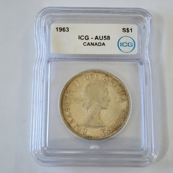 1963 Canada Silver Dollar Graded by ICG AU58 - 0.6000 troy oz ASW