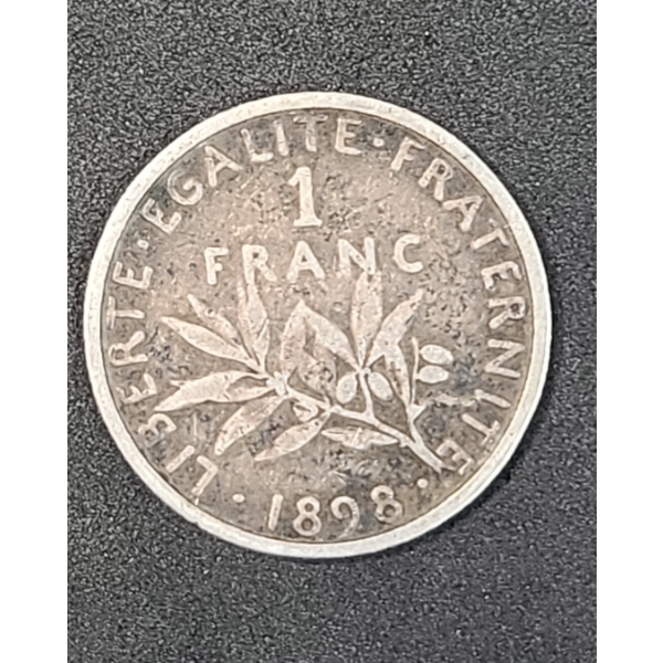 1898 France 1 Franc 83.5% Silver Coin - ASW: 0.1342oz
