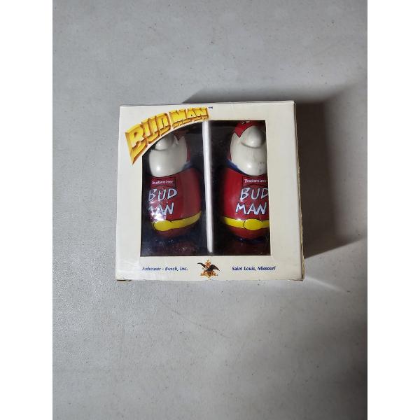 Vintage 1991 Bud Man Budweiser Salt & Pepper Shakers - New in Box